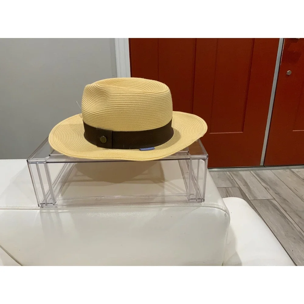 Wallaroo Hat Company Frankie Fedora Straw Sun Hat Natural Brown Band Packable